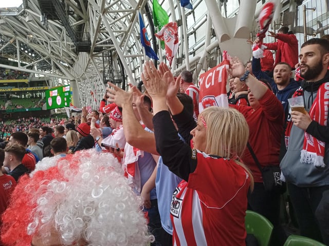 Fans enjoying the electric atmosphere in the Aviva Stadium on Sunday, November 13 for the FAI Cup Final.
