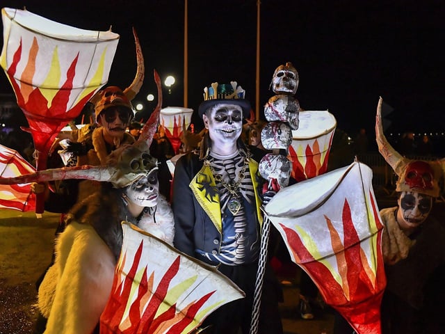 Halloween carnival parade participants pictured with Mayor Ruairí on Friday evening. Photo: George Sweeney