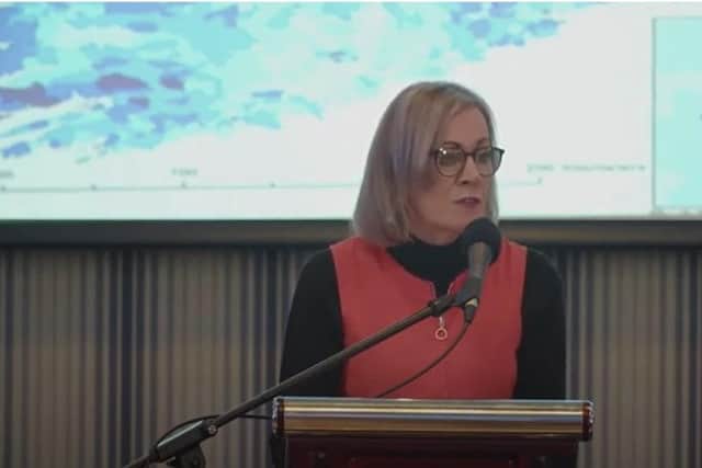 Moville Community College teacher Angeline Ruddy speaking at the conference. Picture: Youtube/Conference on Science and Societal Impact of Defective Concrete