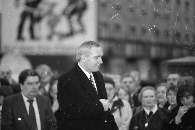 Bertie Ahern after he laid a wreath at the Bloody Sunday memorial in Rossville Street