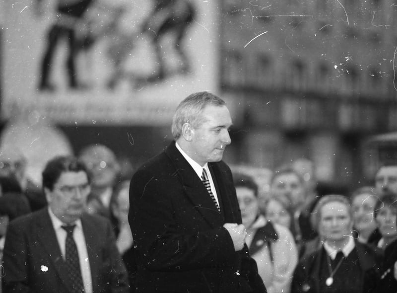 Bertie Ahern after he laid a wreath at the Bloody Sunday memorial in Rossville Street
