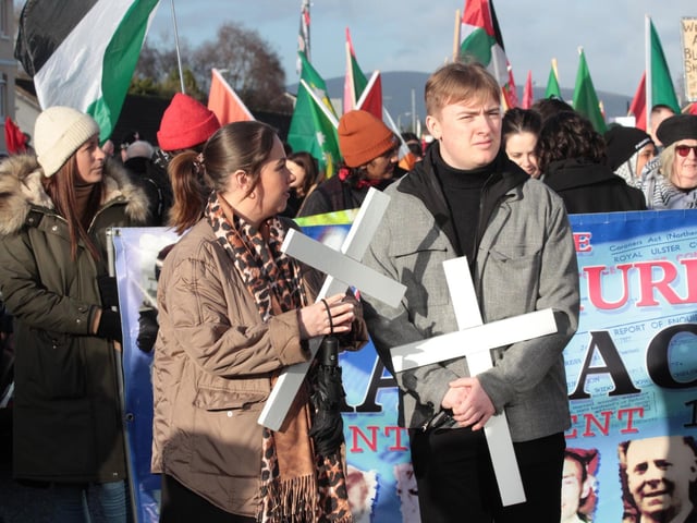 Families gathering at Creggan Shops. (Photo - Deirdre Heaney, nwpresspics)