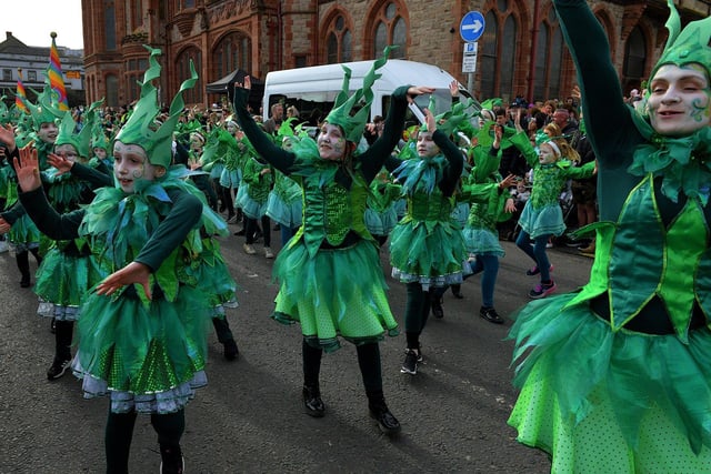 Participants in Derry’s St Patrick’s Day parade on Friday afternoon. Photo: George Sweeney. DER2311GS – 62