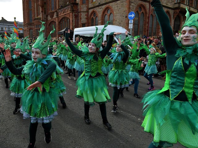 Participants in Derry’s St Patrick’s Day parade on Friday afternoon. Photo: George Sweeney. DER2311GS – 62