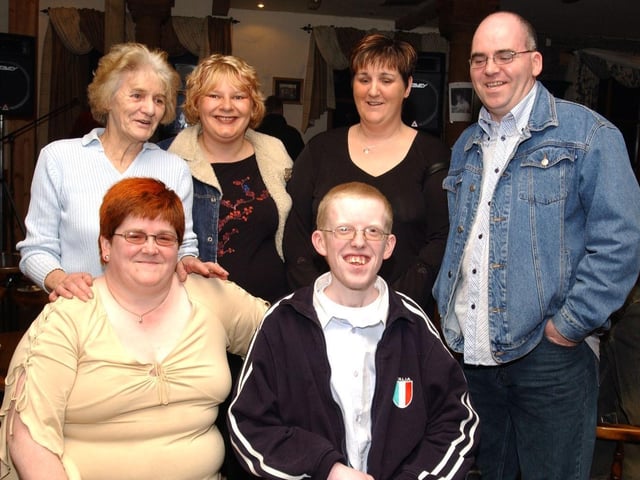 Francis Saunders with her family at her 40th birthday  in the Three Flowers Bar. Included are, Alan Saunders, Auntie Ann McColgan, George, Gwen and Alona Saunders. (1103CG14)                          :.