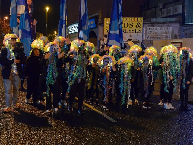 Spooky creatures in the Halloween carnival parade ‘On the Ninth Wave’ on Monday evening.  Photo: George Sweeney.  DER2244GS – 082