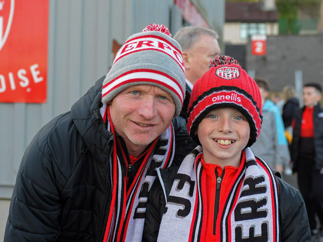 Derry City fans at the Brandywell on Friday evening. Photo: George Sweeney