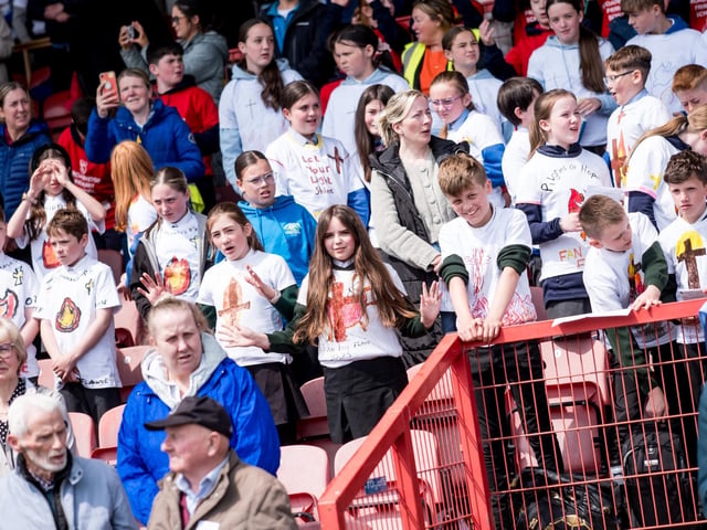Participants at the Derry Diocese Fan The Flame annual Mass 2025 in Celtic Park.