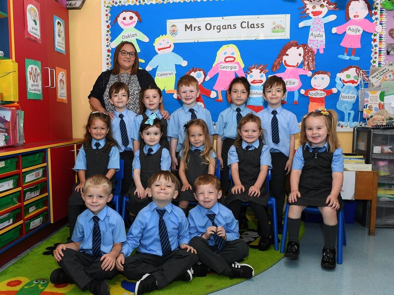 Mrs Organ pictured with her Primary 1 class at St Anne’s Primary School.