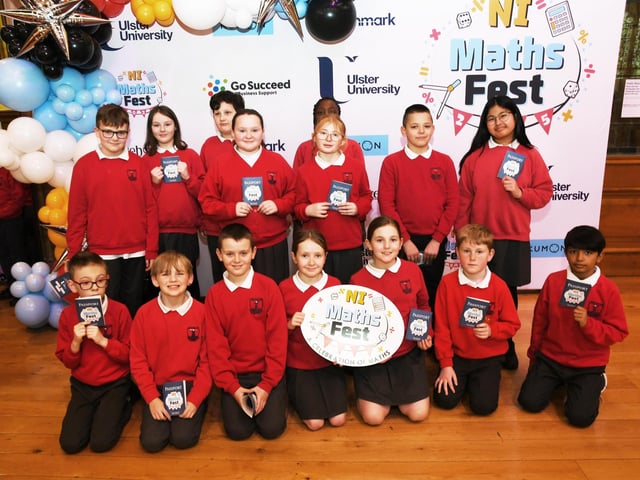 Lisnagelvin Primary School pupils pictured at the Foyle Kumon NI Maths Fest in the Guildhall. : .