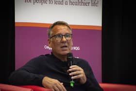Paul Merson answers a question during a Q&A with the audience on Monday evening.