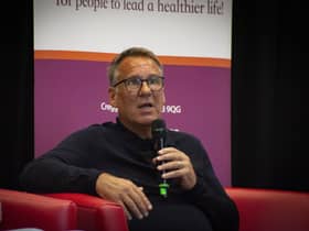 Paul Merson answers a question during a Q&A with the audience on Monday evening.