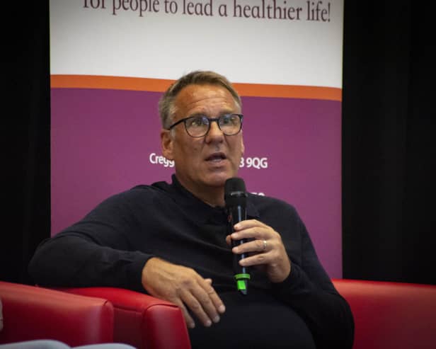 Paul Merson answers a question during a Q&A with the audience on Monday evening.
