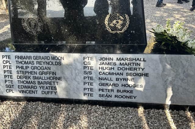 Private Seán Rooney's name alongside other Irish peacekeepers who were killed in the line of duty.