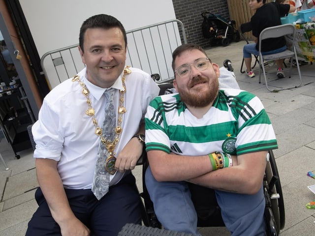 The Mayor, Ruairi McHugh gets to meet Jim Doherty during Friday's Feile Funday at the Gasyard. (Photos: Jim McCafferty Photography) : .