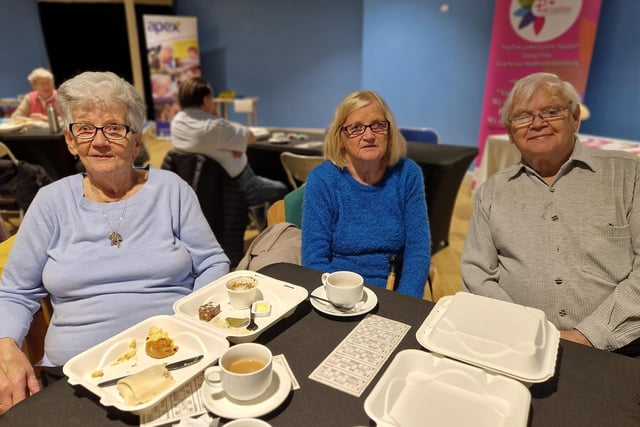 Anne Shiels, Mary Hutton and Patrick Canning enjoying the afternoon tea at the event