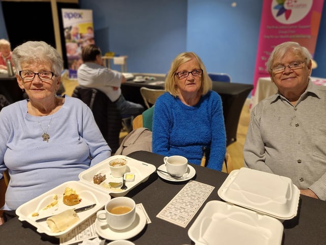 Anne Shiels, Mary Hutton and Patrick Canning enjoying the afternoon tea at the event