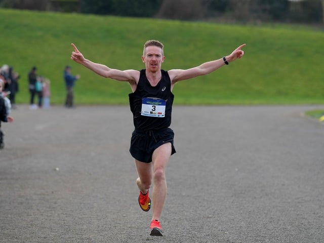 Timothy Johnston, Annadale Striders win the Bentley 10 Miler in 52 minutes 53 seconds. Photo: George Sweeney