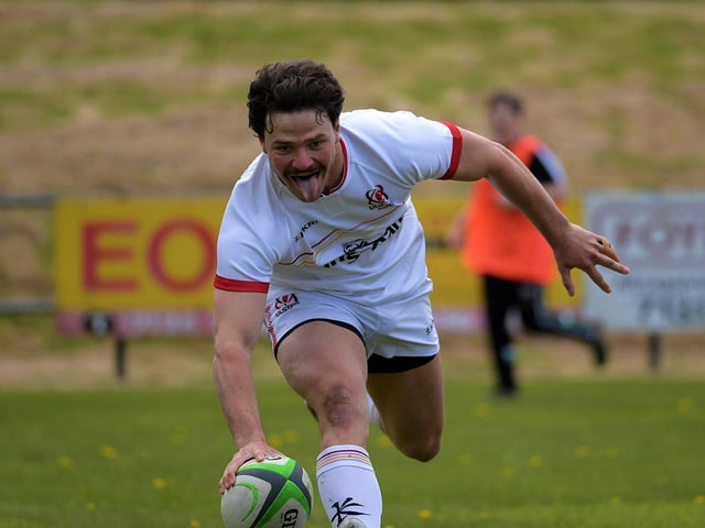 Killene Thornton touches down to score Ulster’s first try against Connacht. Photo: George Sweeney
