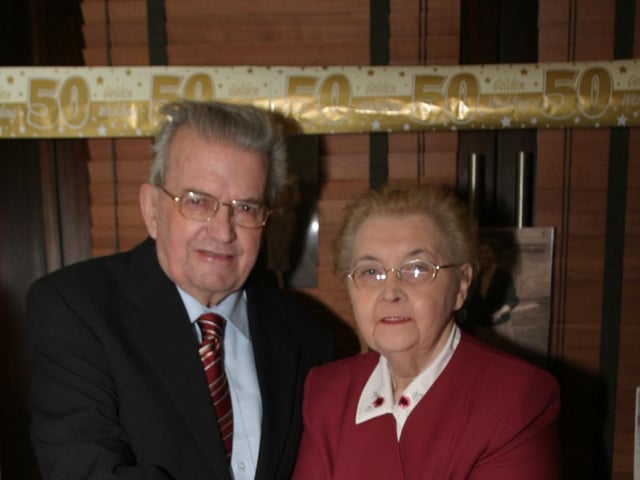 Olive and Bertie Barrett celebrating their 50th anniversary.