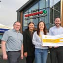 (L-R) James Kelly from EUROSPAR Trench Road, Denise Ferguson from EUROSPAR Skeoge, Emma Bannon Partnership and Philanthropy Executive at Cancer Fund for Children, Alastair Connor, Regional Manager, John Bradley from EUROSPAR Draperstown and Hannah McDowell from EUROSPAR Greysteel. (Photo: Lorcan Doherty)