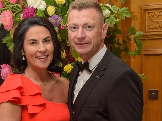 The Mayor Councillor Patricia Logue hosted the annual Mayor’s Ball in the Guildhall in aid of her crossed Charities the Foyle Hospice and Ryan McBride Foundation. Pictured at the event are guests, Sinead and Ciaran Doherty. Picture Martin McKeown. 24.05.24