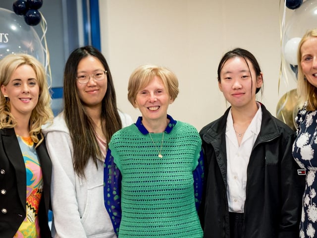 Mrs McShane (Senior Teacher), Min Min Chi, Dr Ferris (Principal), Kelly Chi and Mrs O'Hare (Vice-Principal).