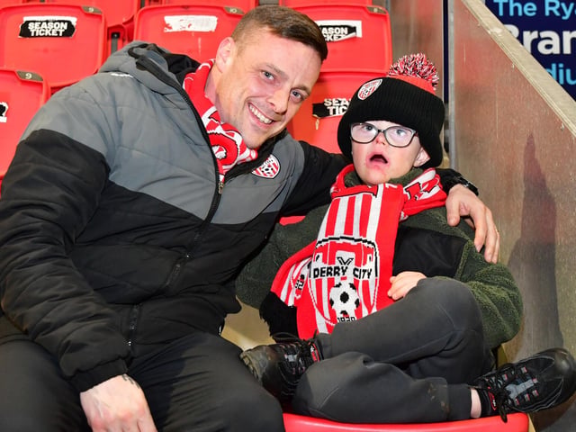 Derry City supporters pictured ahead of the visit of Drogheda United to Brandywell.