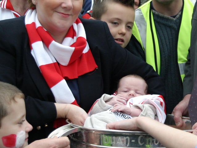 Conor Falconer with proud mum as he takes a rest in Sam.:Celebrating Tyrone winning the All-Ireland Senior Football Championship against Armagh in September 2003