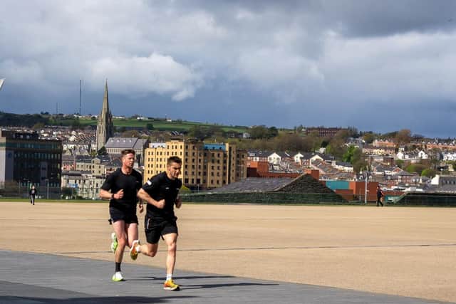 Sean McLaughlin and Sean Noble take a run through the 1km course.