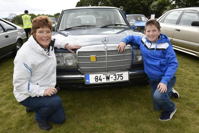 Sharon and Niall Gallagher pictured with their classic Mercedes Benz car at a previous Muff Vintage Show. DER2017-125KM