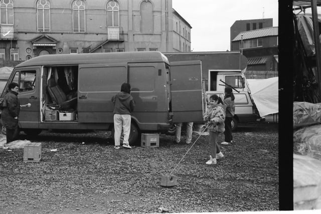Packing up at the Foyle Street market.