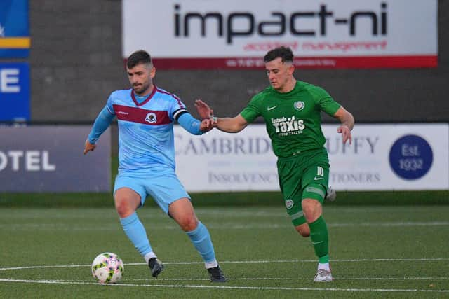 Institute captain Cormac Burke (left) will need to be at his best against Ballyclare Comrades.