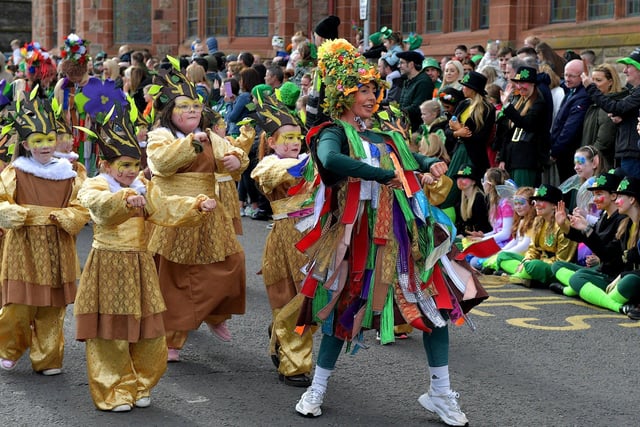 Participants in Derry’s St Patrick’s Day parade on Friday afternoon. Photo: George Sweeney. DER2311GS – 61