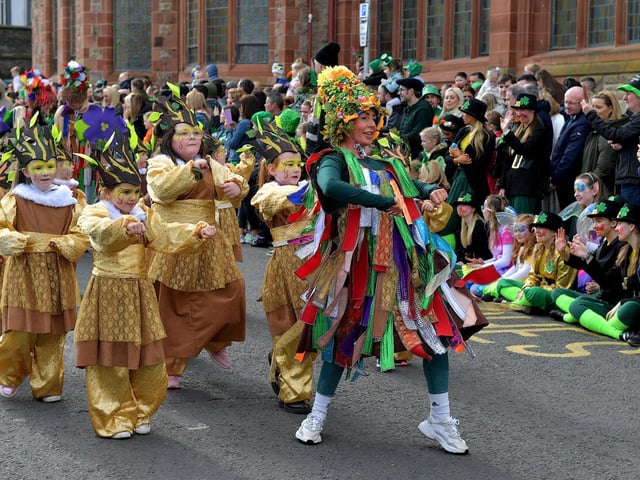 Participants in Derry’s St Patrick’s Day parade on Friday afternoon. Photo: George Sweeney. DER2311GS – 61