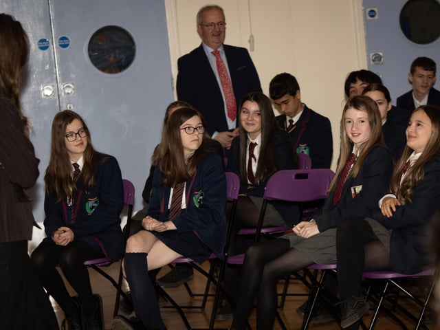 Students asking questions of Emer Rafferty.