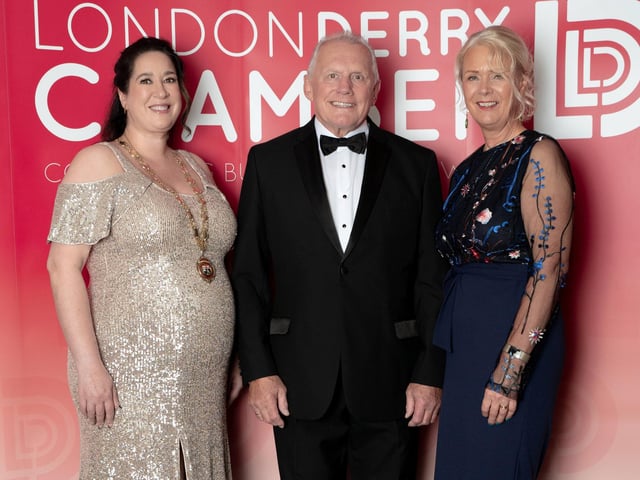 Chamber President Selina Horshi, the Lord Lieutenant of the County Londonderry Ian Crowe and Chamber CEO Anna Doherty.