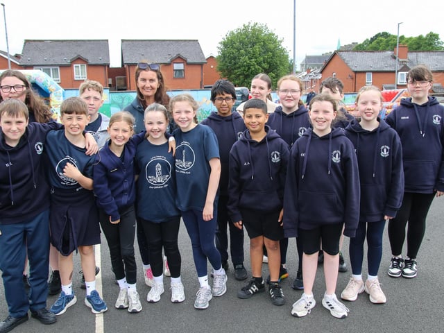 Miss Biddle’s P7 class at the Family Fun Day held in Longtower School playground. (Photo - Deirdre Heaney, nwpresspics)