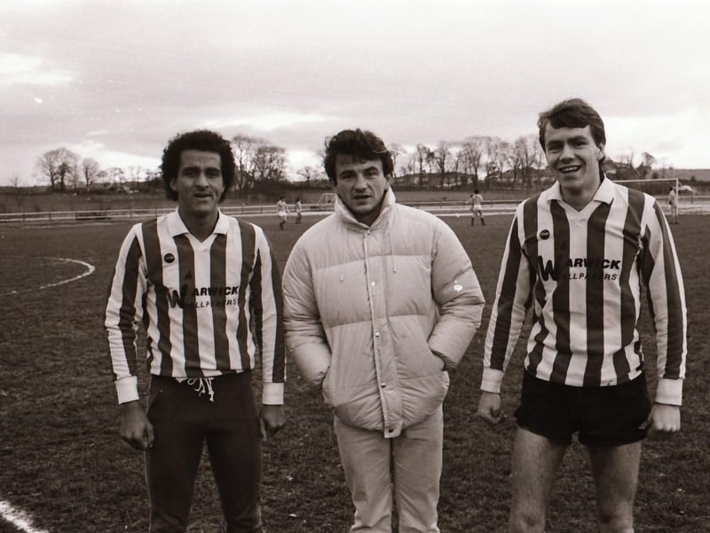 Owen da Gama and Stuart Gauld with Noel King after joining Derry City in 1985.