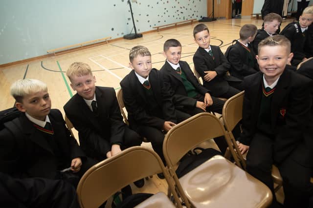 Year 8 students at St. Joseph's Boys School await their first assembly on Monday morning. : St. Joseph's Boys School welcomes latest influx of Year 8 pupils