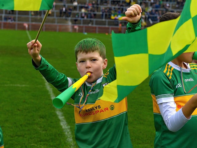 A young Watty Graham’s fan enjoys the Ulster Senior Club Championship quarter- final in Celtic Park on Sunday afternoon last. Photo: George Sweeney.  DER2246GS – 034