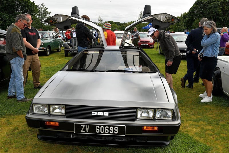 Martin McLaughlin’s 1981 De Loran DMC-12 on display at the Muff Vintage Show held in the Community Park on Sunday. Photo: George Sweeney.  DER2321GS – 07  