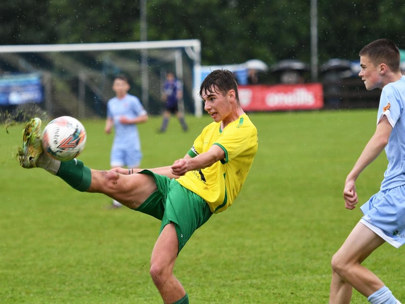 Donegal UL skipper Thomas Carr clears his lines during their O'Neills Foyle Cup Under-15's final against Dery City at Ardmore.