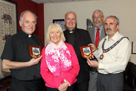 2013: The Mayor of Limavady, Councillor Gerry Mullan welcoming Rev David Armstrong and Fr. Kevin Mullan to the Mayor's Parlour.