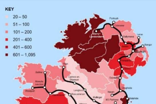 The density of consultation responses submitted for the All-Island Strategic Rail Review