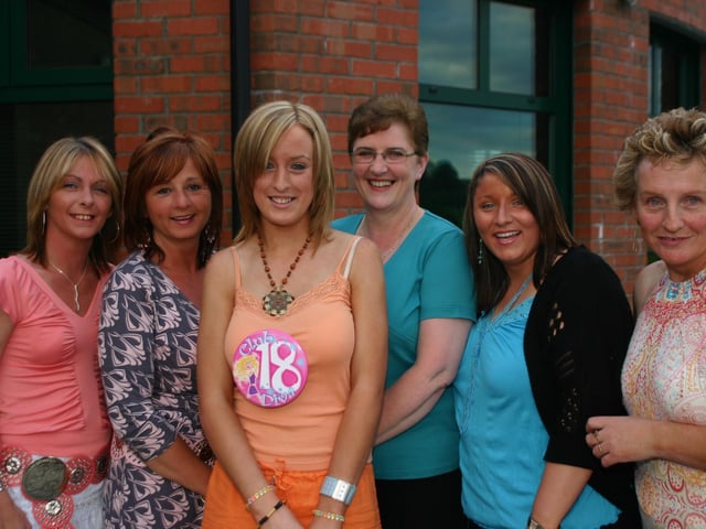 Debbie Kelly centre with Left to right Linnesse, Aine Anne Louise and mum Rosemary at Pitchers 7168dd : Parties and celebrations in Derry back in July 2005: Debbie Kelly.
