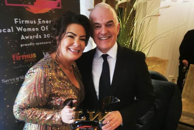 Ciara McElhinney, Owner of Child Therapy NI with U105 Presenter Frank Mitchell at the Firmus Energy Local Women in Business Awards 2022