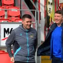 Managers David Healy and Kevin Deery pictured before the Institute game against Linfield. Photo: George Sweeney
