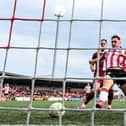 Gavin Whyte of Derry City attempts to connect to a cross during the 1-1 draw with Galway at Brandywell. Photo by Ramsey Cardy/Sportsfile