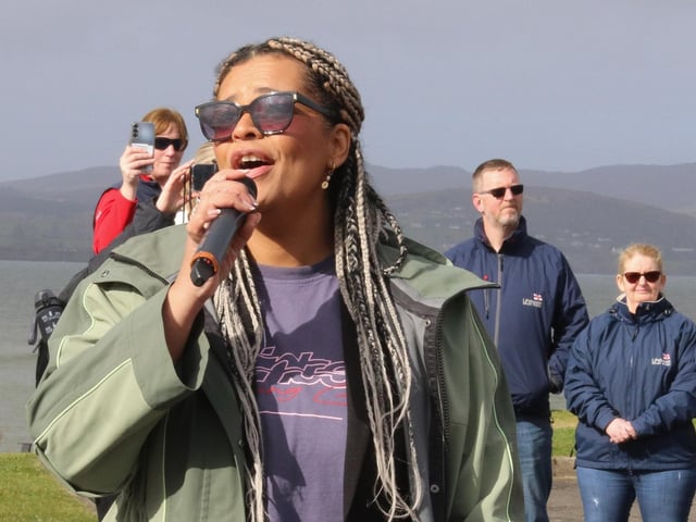 Laura Keogh sings at The 10th Anniversary 5K walk in memory of the Buncrana Pier Tragedy Victims.    (Photo - Deirdre Heaney, nwpresspics) : Buncrana Pier Tragedy 10th Anniversary Remembrance Walk. Photos: Deirdre Heaney, nwpresspics.